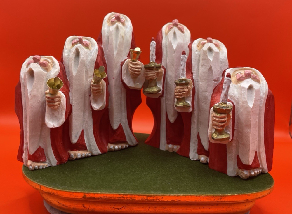 Vintage Dept. 56 Barefoot Santa Pair Choir Trio Holiday Figures/Bookends Signed